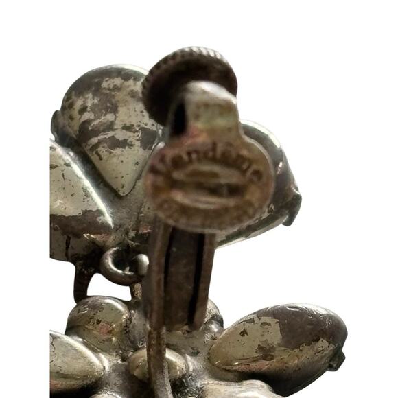 VENDOME Root Beer AB & Green Rhinestone Dangling Vintage Clip Earrings 2" Long - Picture 6 of 9